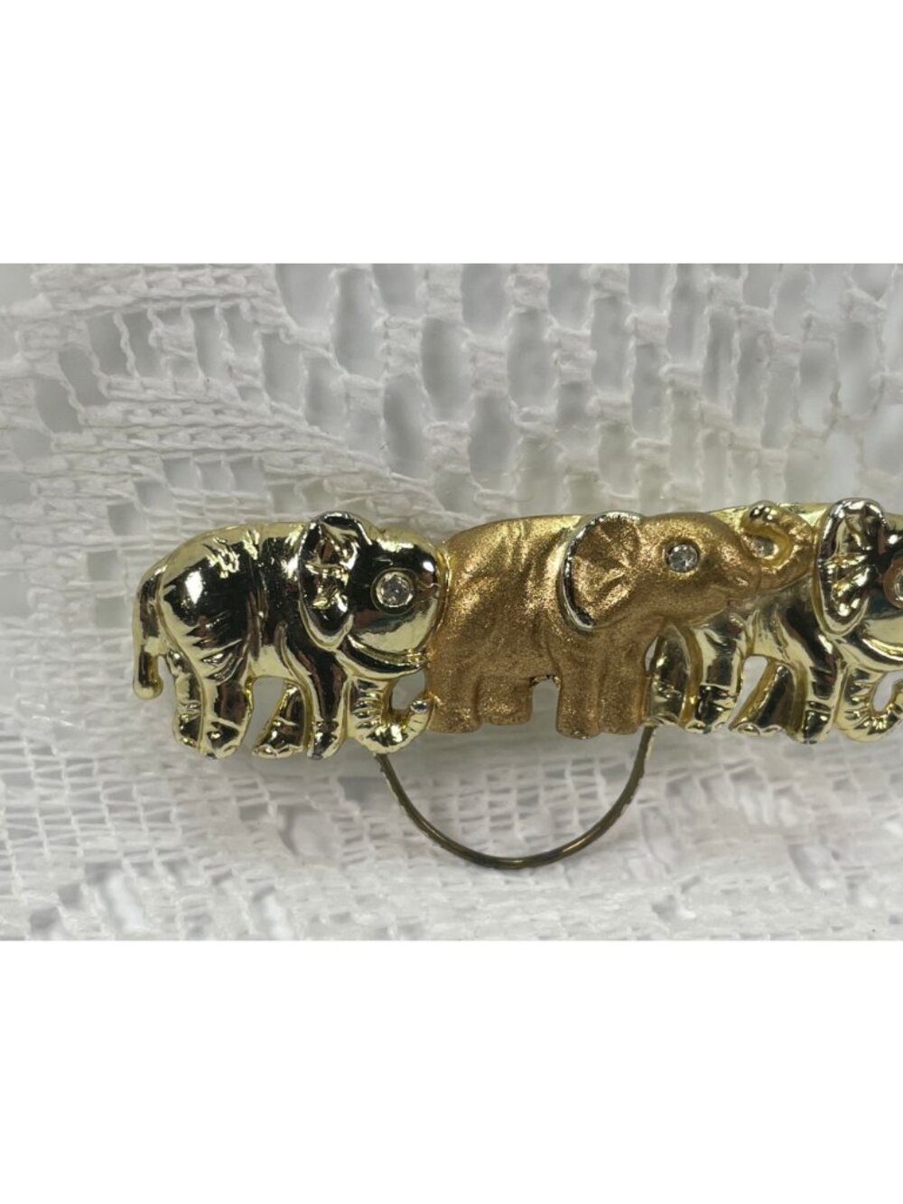 Elephant Trio Gold-Tone Rhinestone Accent Brooch Pin 2 Inches - Picture 2 of 6
